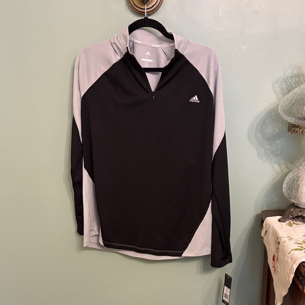 Adidas Black and Gray Quarter Zip golf shirt.
